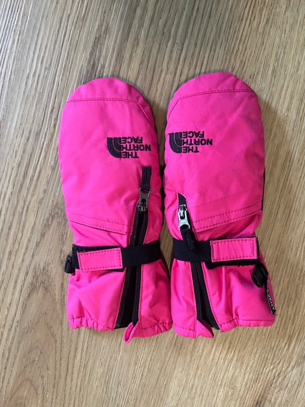 The North Face Toddler Bright Pink Insulated Mittens with Zipper & Strap